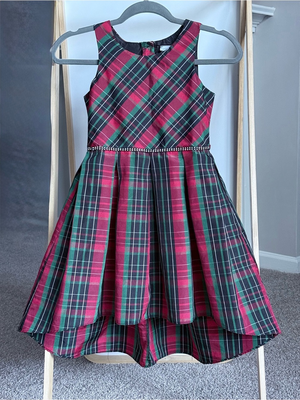 Sweet Heart Rose Red and Green Plaid Holiday Dress with Crystal Waist
